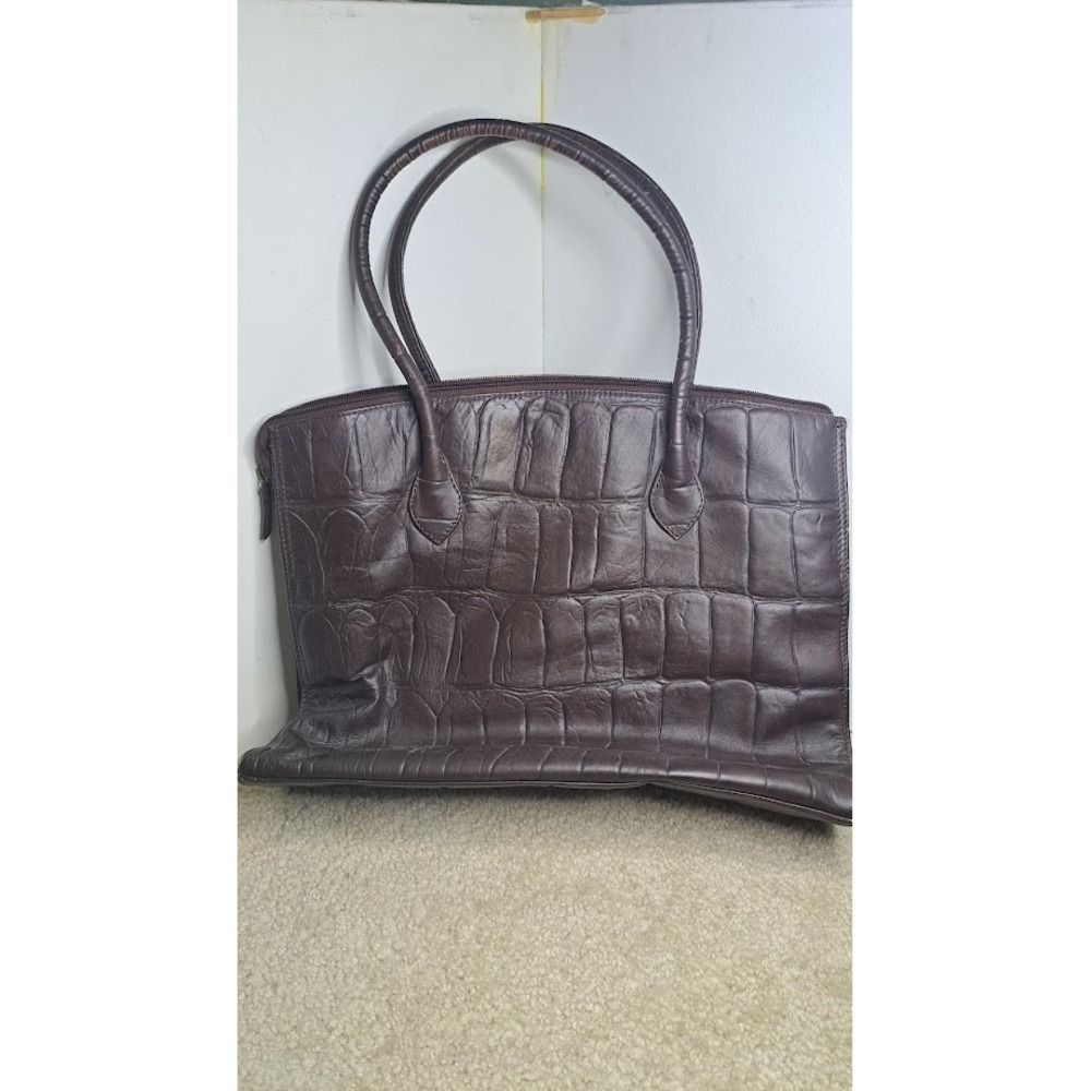 Michael Rome Designs Dark Brown Genuine Leather Hobo Tote Large Shoulder Handbag - Picture 2 of 6